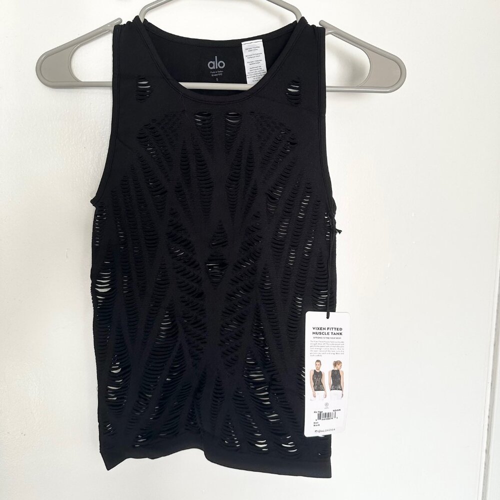 ALO Yoga Black Distressed Muscle Tank